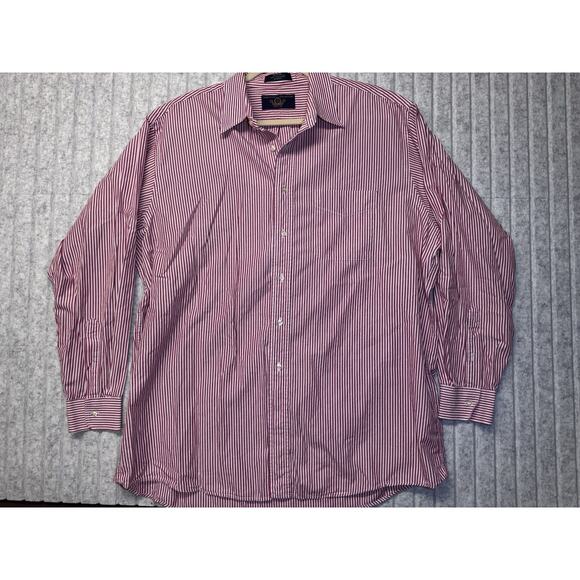 Jos A Bank Men's Travelers Red White Stripe Cotton Casual Shirt L Medium - Picture 1 of 5